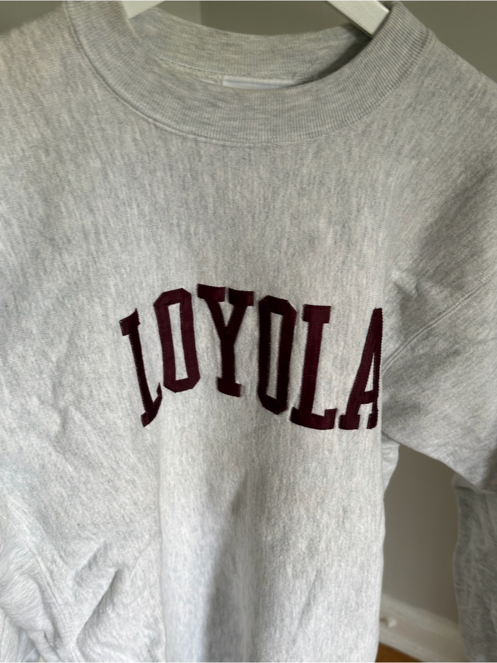 Gray Loyola Crewneck Sweatshirt with Maroon Appliqué - Picture 2 of 5